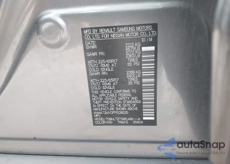 2015 Nissan Rogue Sv z USA, uszkodzony, nr VIN KNMAT2MV0FP509535